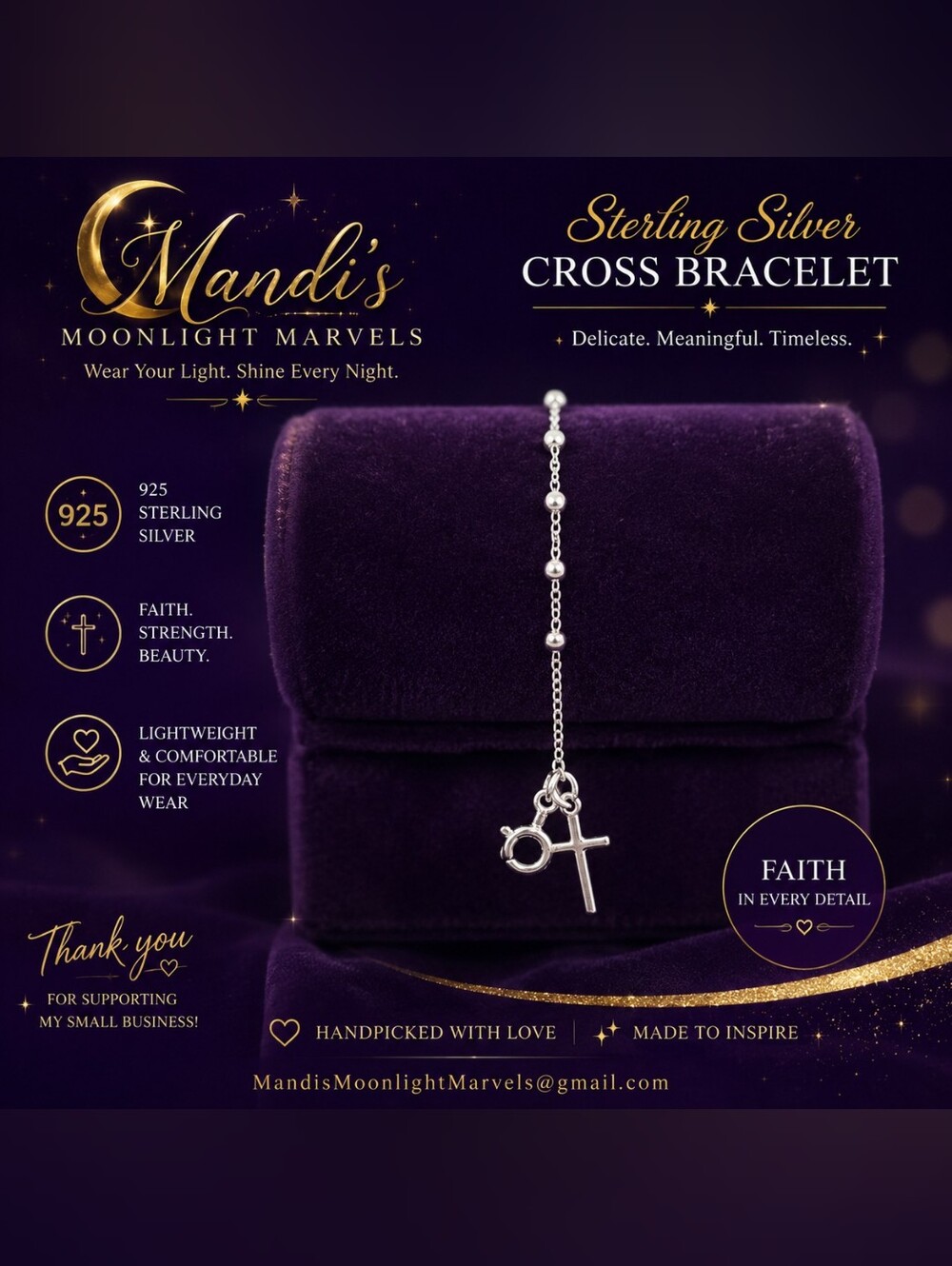 Mandi's Sterling Silver Cross Bracelet - Silver